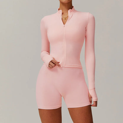 Yoga Suit 2PCS Sports Set Women Gym Set Women Tracksuit Running Workout Zipper Long Sleeve Shorts Yoga Clothing Athletic Wear